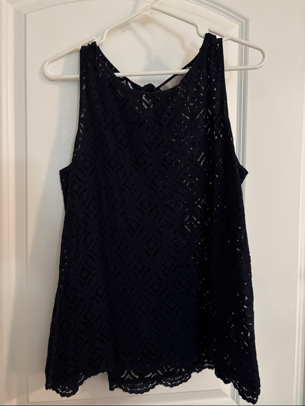 LOFT navy Lace Overlay Sleeveless blouse